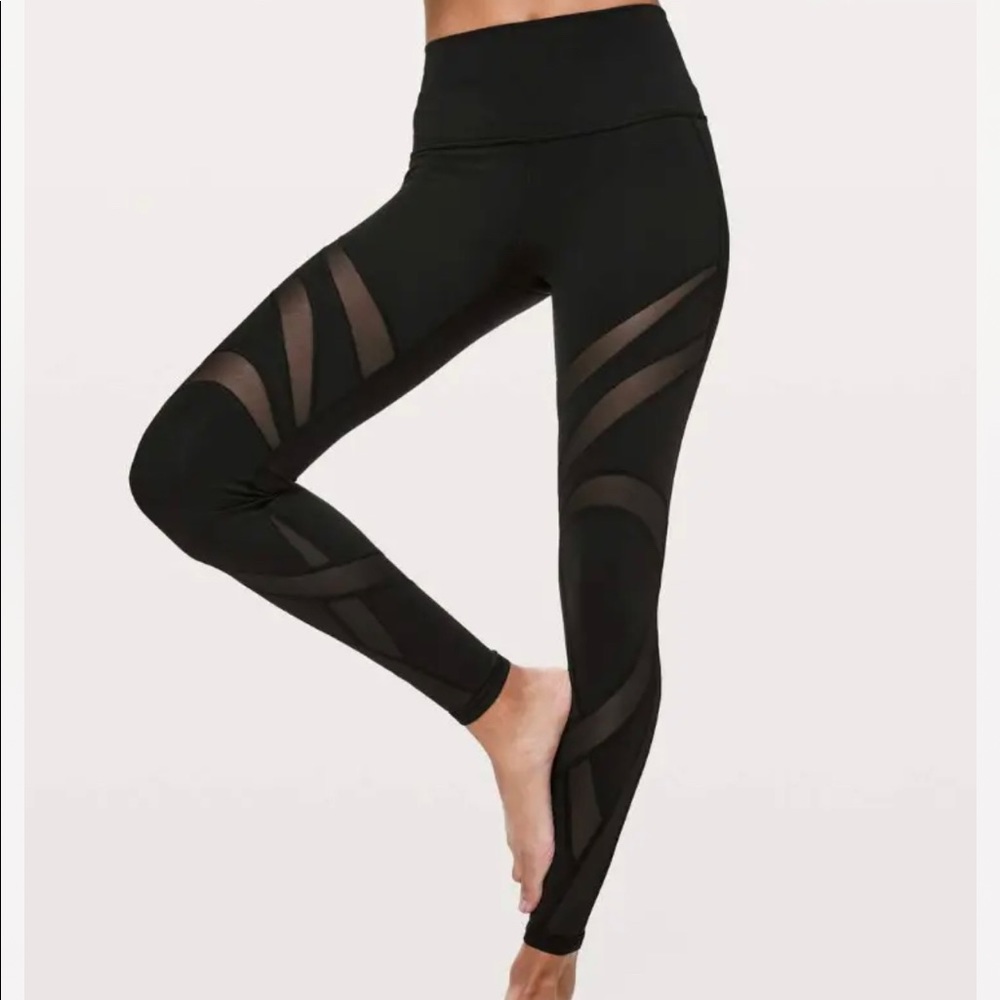 Womens Lululemon Wunder Under High Rise Mesh Leggings Size 6 Black
